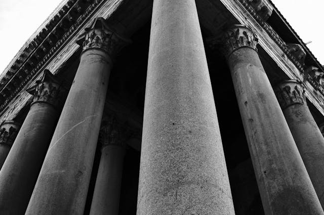 Columns of the Pantheon of Rome, framing seen from below, partial section corner image