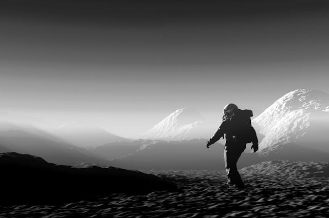 A person hiking on a mountain in high altitude