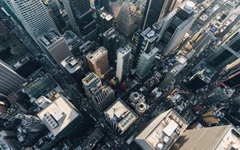 An aerial view of a modern city