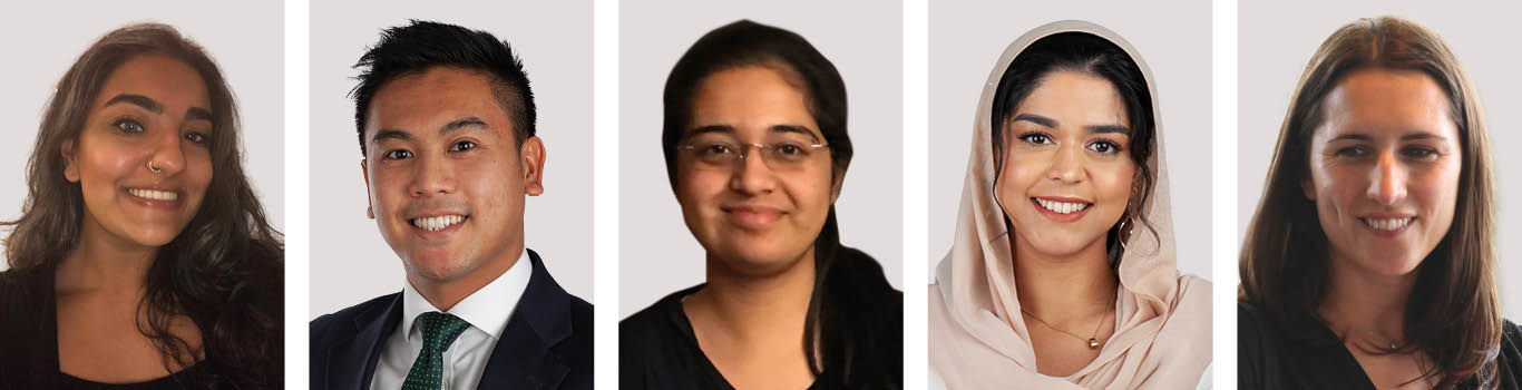 image of 5 A&O employees, head shots, on grey background