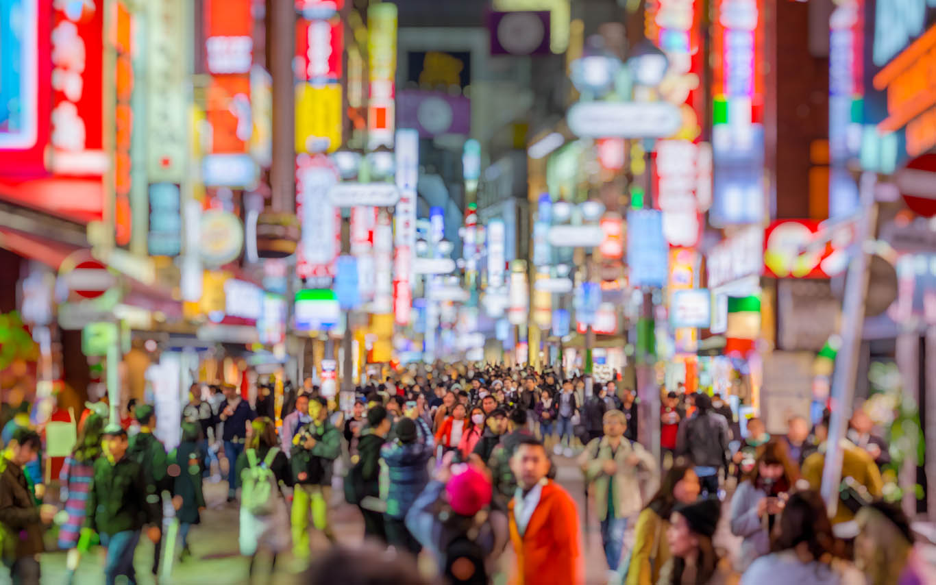Lights illuminated on Shibuya Street, Japan