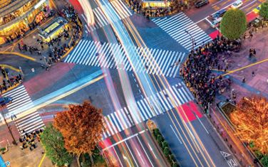 aerial image of colourful city streets in japan