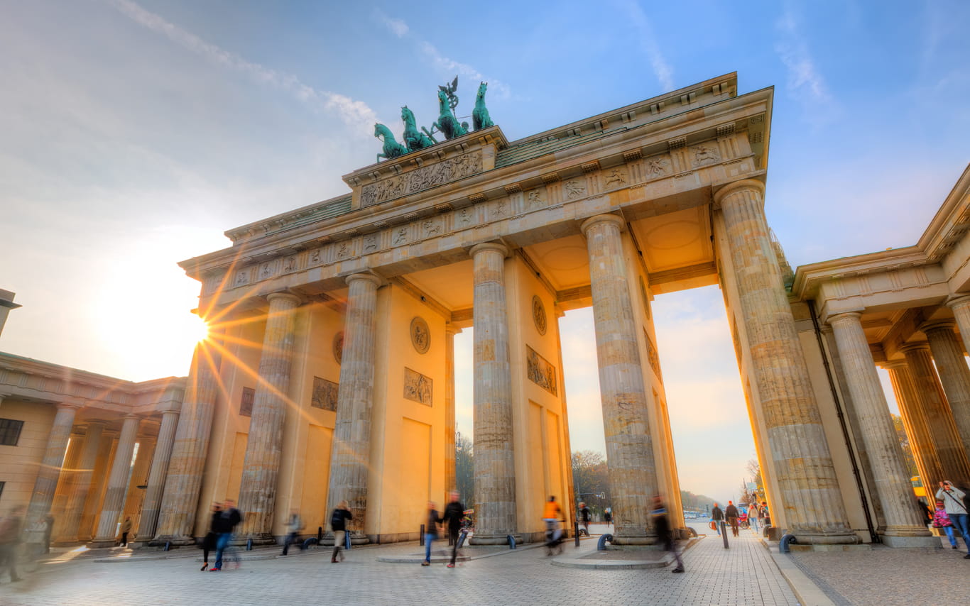 A panoramic view of Brandenburg Gate in Berlin