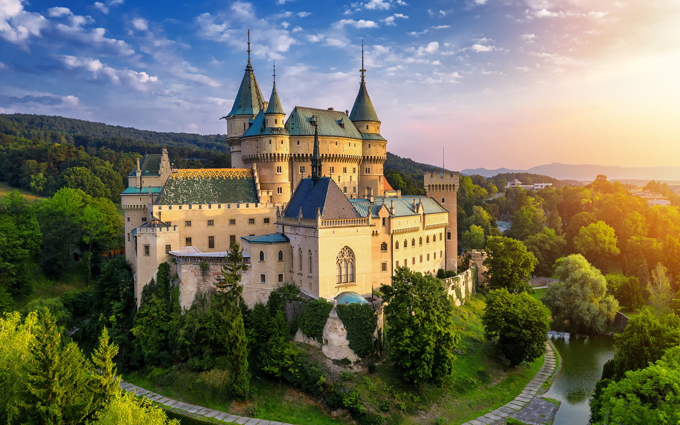 Panoramic view of Bojnice Castle in Slovakia