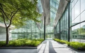 Modern glass room with foliage