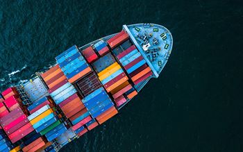 overhead view of containers on a ship