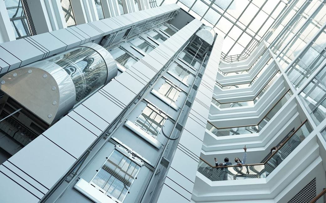 Elevators in a modern office building