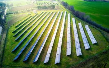 Aerial view of solar panels on a sunny day