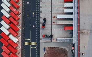 Aerial view of lorries and trailers