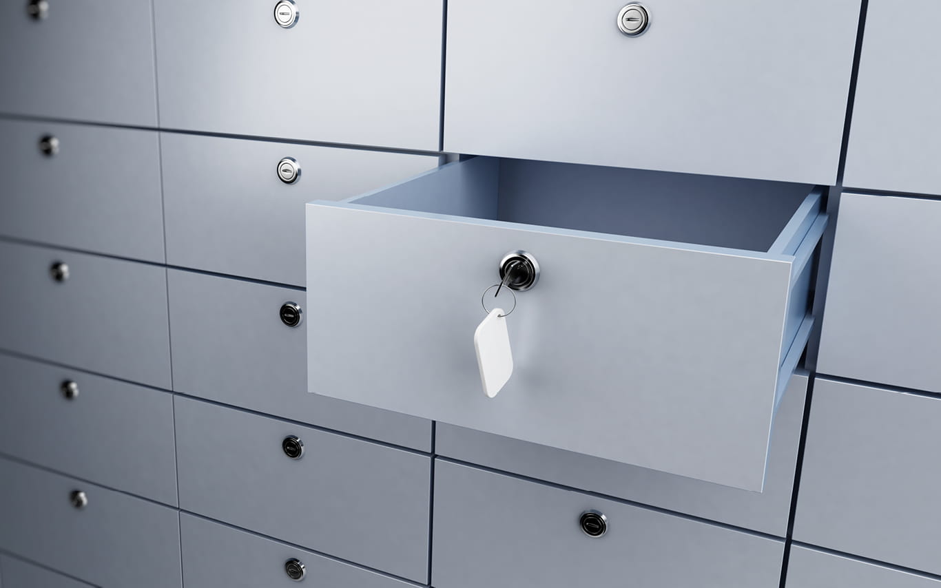 An open drawer in a filing cabinet