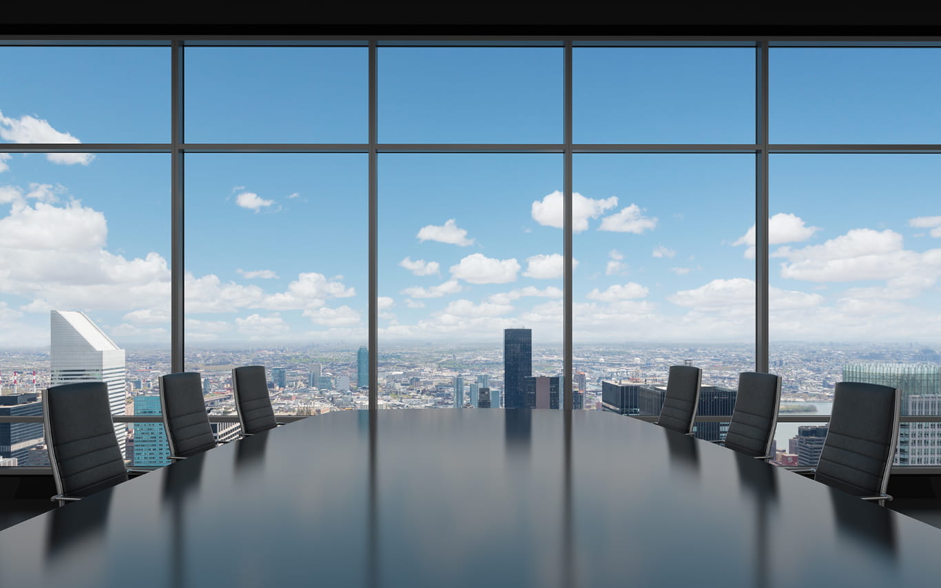 Image showing a panoramic city view from a high rise office meeting room