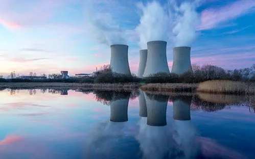 Nuclear power plant after sunset