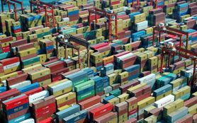 A large selection of multi-coloured shipping containers