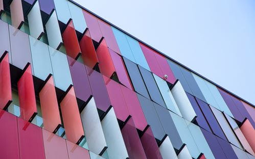 Colourful office building windows