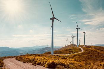 A large number of wind turbines on mountains