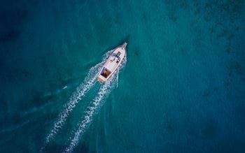 Aerial view of a yacht in the ocean