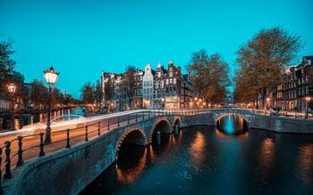 Bridge in Amsterdam city at night