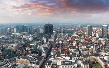The Brussels skyline and sunset