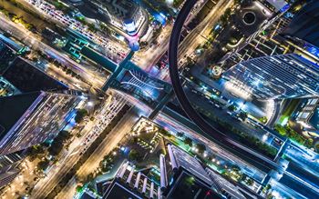 Aerial view of a metropolis at night