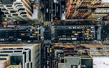 Aerial view of a traffic junction in New York