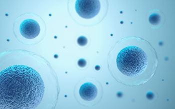 3d rendering of human cells in a blue background