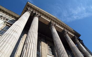 Columns  on limestone building facade