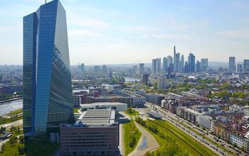 ECB building and Frankfurt city skyline