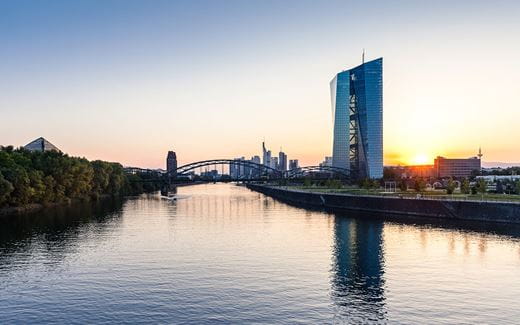 sunset view of ECB building and river Main