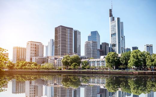 morning view of Frankfurt financial district across river