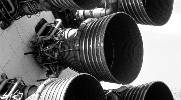 The Saturn V rocket was the launch vehicle beneath the Apollo moon landing program. Standing 363 ft tall, 33 ft in diameter the rocket boosted the Apollo crews out of Earth's atmosphere as fast as a bullet.